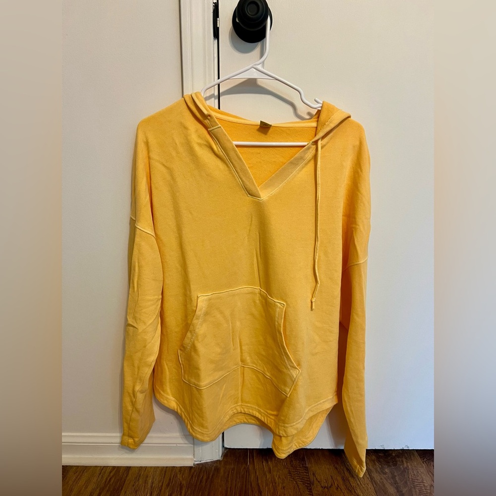 Old Navy Yellow V-Neck Hoodie Sweatshirt